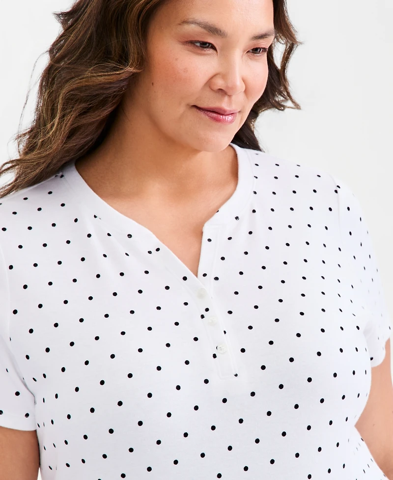 Style & Co Plus Printed Short-Sleeve Henley Top