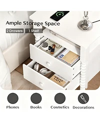 Yigii French Rustic Nightstand with Charging, Storage & Multi-Functional Use