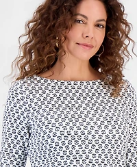 Style & Co Women's Printed Boat-Neck Elbow-Sleeve Top, Macy's Exclusive