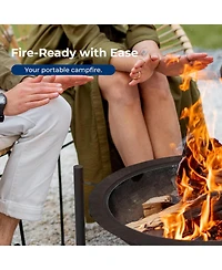 SereneLife Outdoor Wood Fire Pit Steel Bbq Grill with Mesh Spark Screen, Log Grate, Poker & Cover