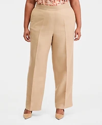 Kasper Plus High-Rise Press-Pleat Wide-Leg Pants