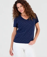 Style & Co Women's Printed Short-Sleeve V-Neck Top, Macy's Exclusive