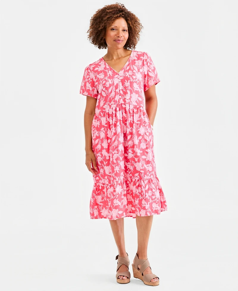 Style & Co Women's Printed Cotton Gauze Midi Dress, Macy's Exclusive
