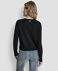Dkny Jeans Women's Crewneck Front-Enamel Button Cardigan