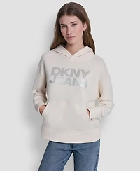 Dkny Jeans Women's Stacked Rhinestone Foil Logo Hoodie