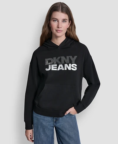 Dkny Jeans Women's Stacked Rhinestone Foil Logo Hoodie