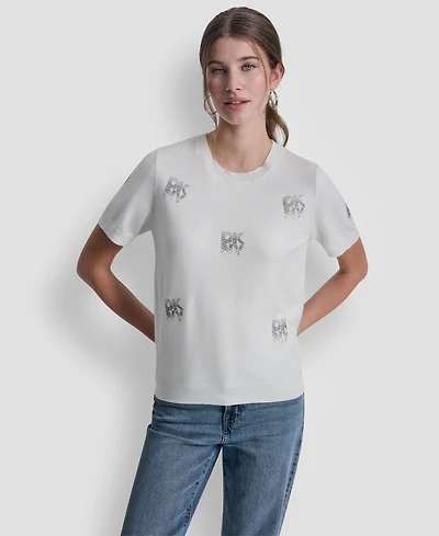 Dkny Jeans Women's Embellished Logo Crew Neck Sweater