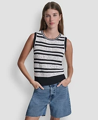 Dkny Jeans Women's Sleeveless Logo Pointelle Striped Sweater
