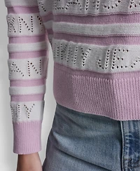 Dkny Jeans Women's Crewneck Logo Pointelle Striped Sweater