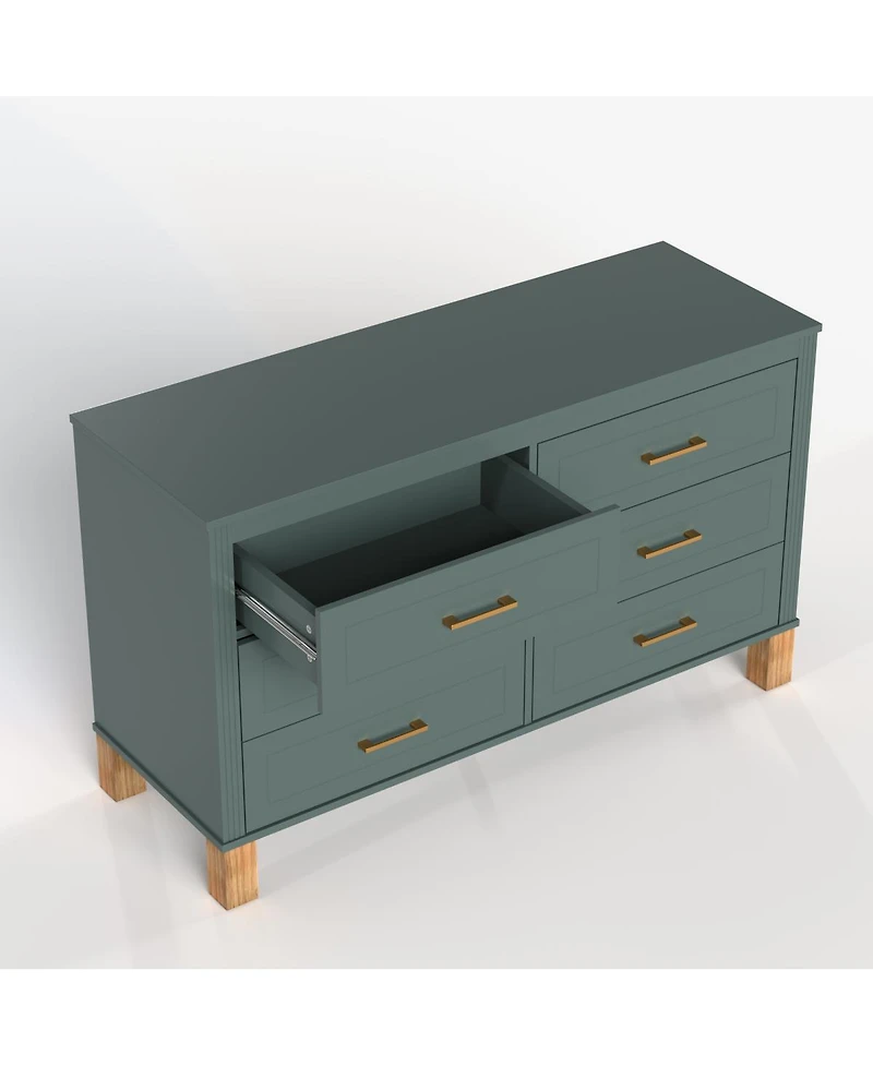 Streamdale Furniture 6-Drawer Double Dresser with Metal Handles & Solid Wood Legs