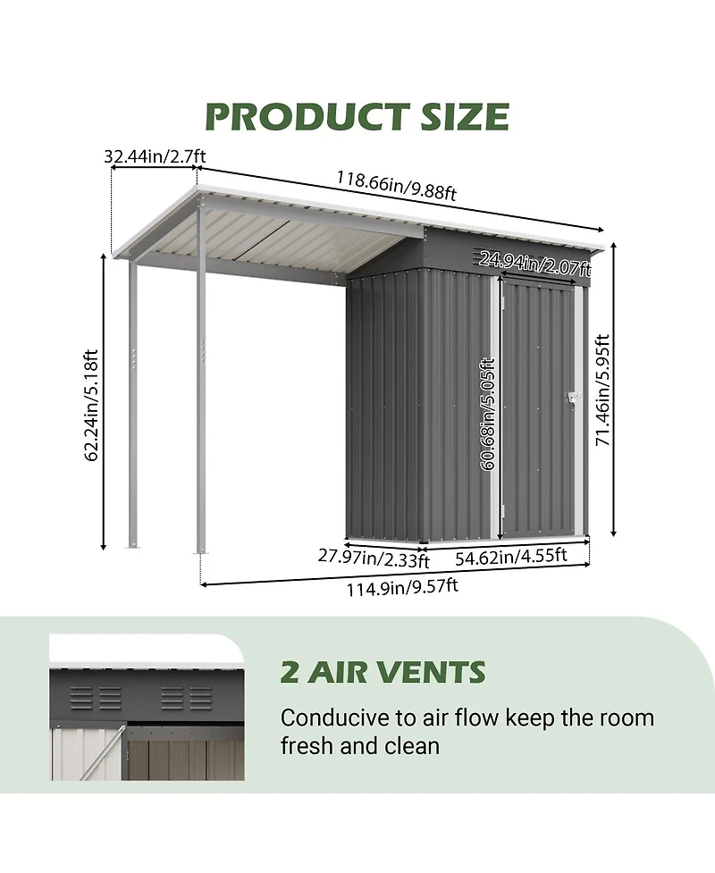 Streamdale Furniture Durable 5x3FT Galvanized Steel Shed & Gazebo Combo