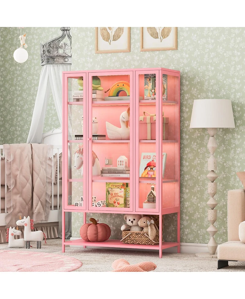 Streamdale Furniture 67.25" Iron Display Cabinet with Glass Door and Led Lights