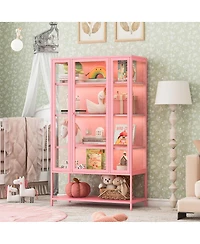 Streamdale Furniture 67.25" Iron Display Cabinet with Glass Door and Led Lights