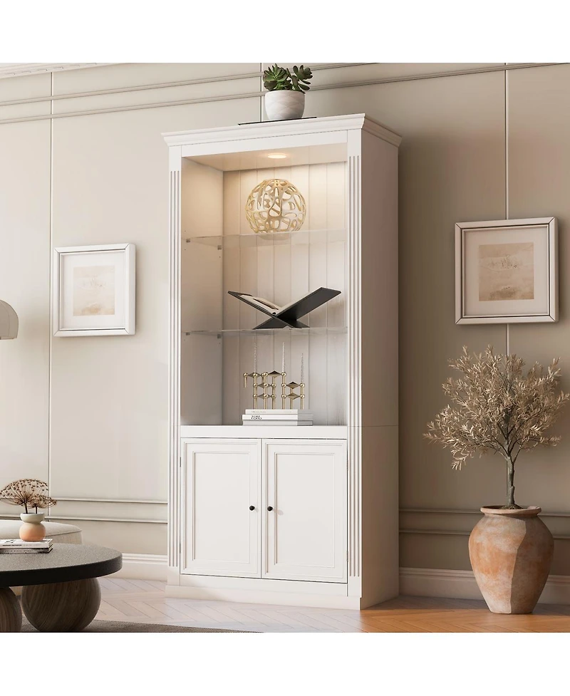 Streamdale Furniture Farmhouse 4-Tier Display Shelf with Dimmable Ceiling Light & Storage