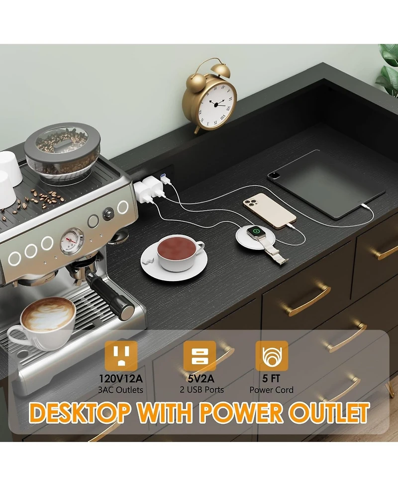 gaomon Dresser for Bedroom with Led Light & Charging Station, 8 Drawers Wooden Dressers with Open Space, Modern Chest of Wide Drawers