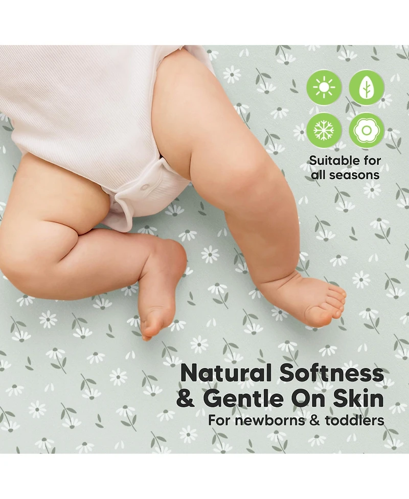 KeaBabies 2pk Soothe Waterproof Fitted Crib Sheets for Girl, Boy, 100% Soft Cotton Crib Mattress Protector Sheet
