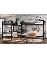 Streamdale Furniture Twin L-Shaped Metal Bunk Bed with Storage Shelves & Guardrail