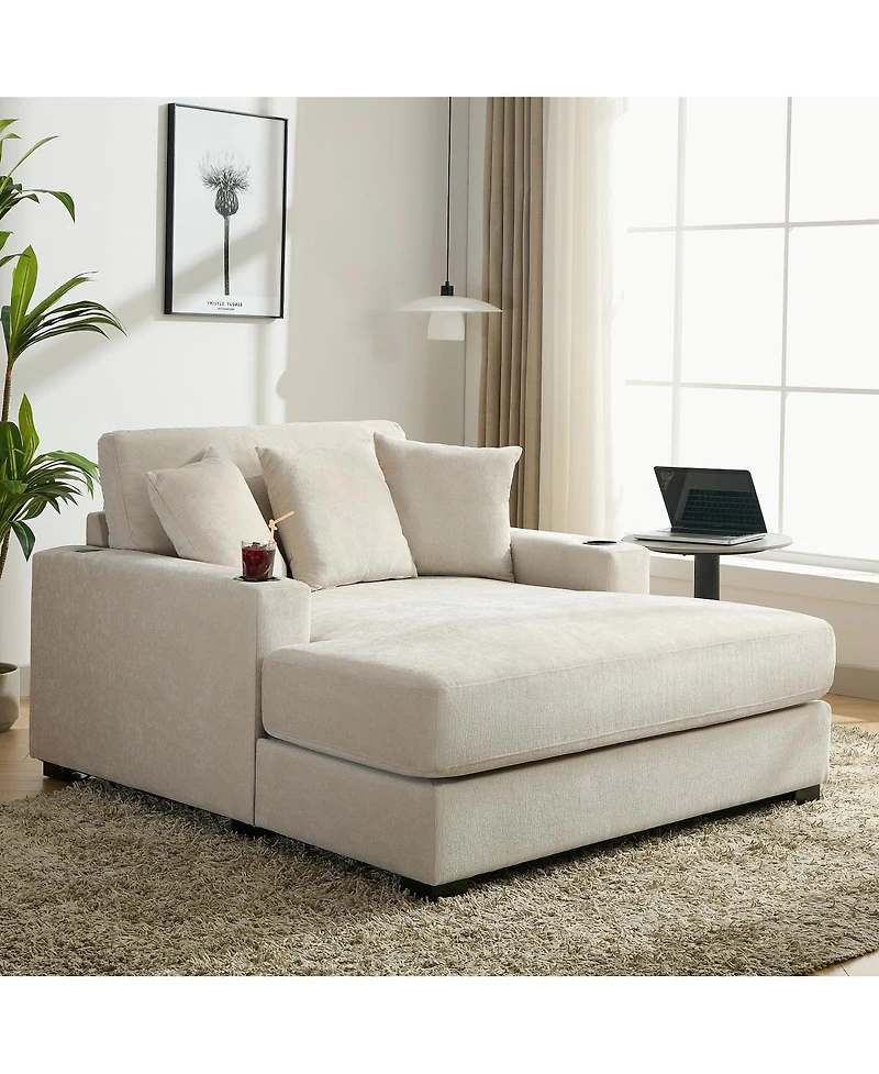 Streamdale Furniture Oversized Chenille Chaise Lounger with Built-in Charge Station