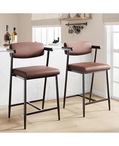 gaomon Bar Stools Set of 2 26.5inch Upholstered Counter Height Bar Stools for 2 with Armrest Wider Thickened Cushion Bar Chairs with Backrest for Bar