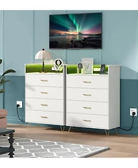 gaomon Tall 4-Drawer Dresser with Rgb Lights & Charging Station, App Controlled Music Sync Led Dresser, Large Capacity Wooden Chest of Drawers