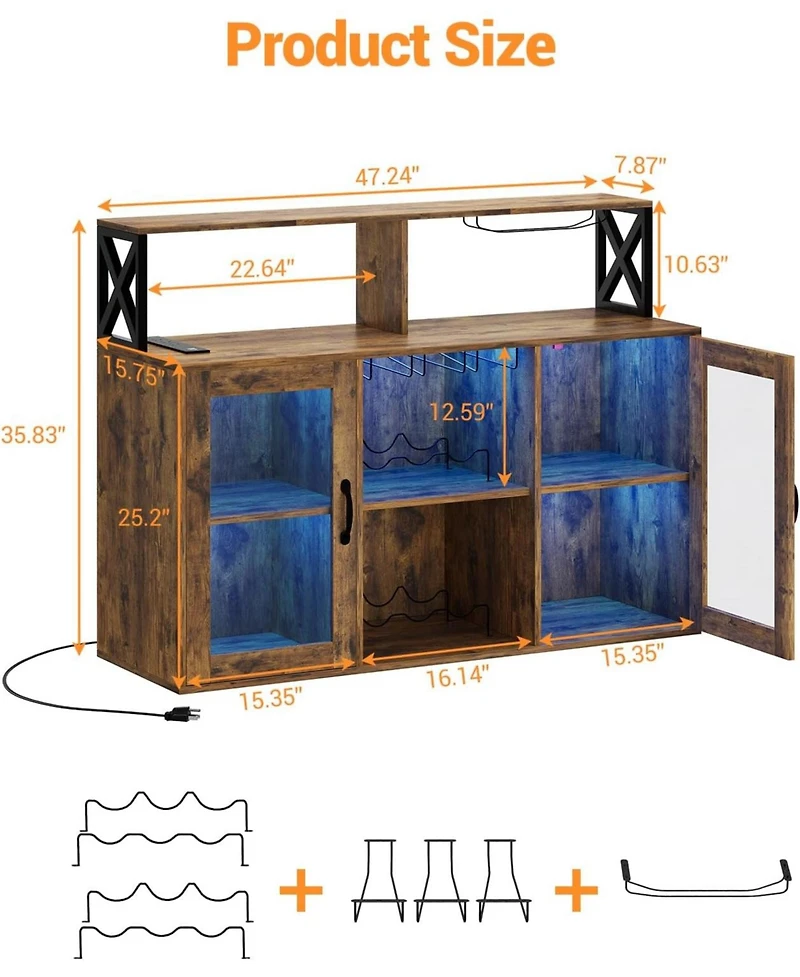 gaomon Wine Bar Liquor Cabinet with Led Lights Wine Glass Holder & Rack Kitchen Coffee Bar Cabinet Sideboard Cabinet Bars with Storage