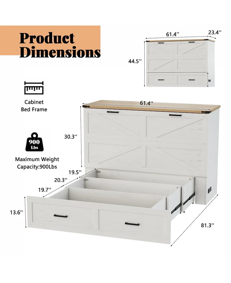 Streamdale Furniture Murphy Bed with Charging Station & Storage Drawer