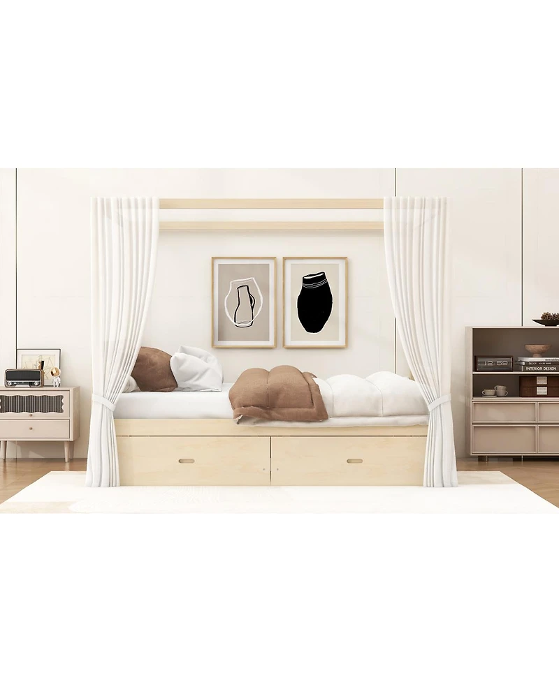 Streamdale Furniture Wooden Canopy Bed with Storage Drawers, Queen size
