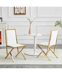 Streamdale Furniture 2-Pack Gold Metal Framed White Pu Dining Chairs with Ergonomic Design