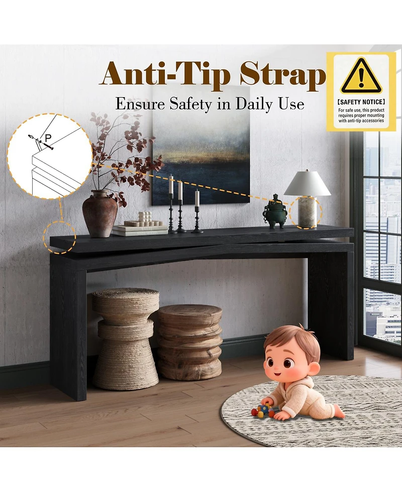 Streamdale Furniture 65-Inch Rustic Solid Wood Veneer Console Table - Farmhouse Entryway Sofa Table