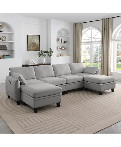 Streamdale Furniture 109" Contemporary L-Shaped Chenille Sectional Sofa with Storage Ottoman
