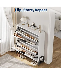 gaomon 2 Drawer Wooden Flip Door Narrow Shoe Storage Cabinet with Adjustable Shelf and Metal Legs