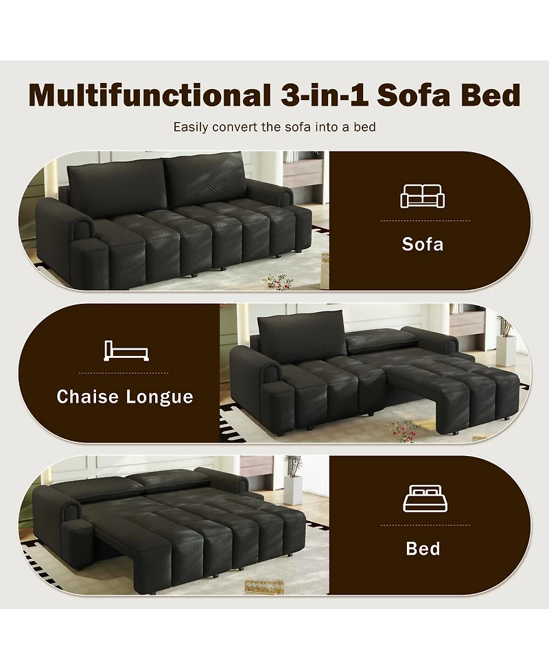Streamdale Furniture Comfy 90.2" 4-Seater Teddy Fabric Couch with Storage, King Size Sleeper Sofa