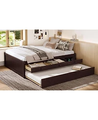 Streamdale Furniture Full Platform Bed with Trundle, 2 Drawers, Solid Wood, Espresso