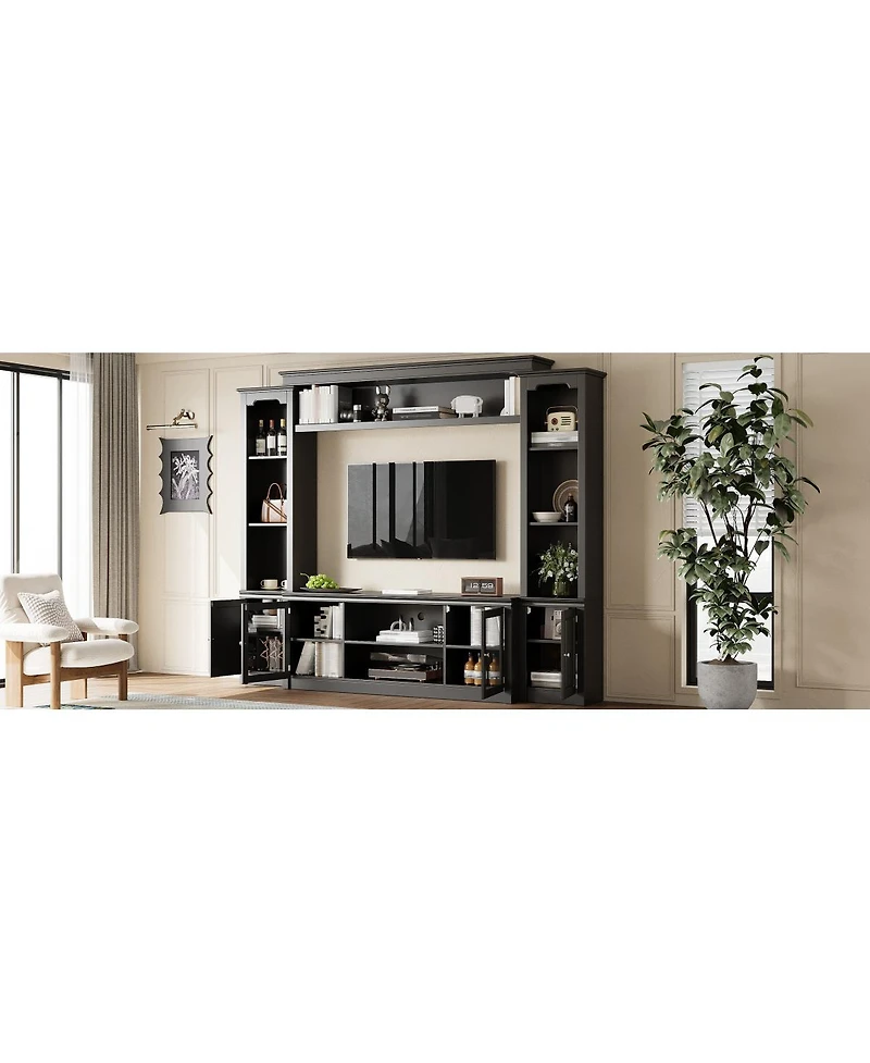 Streamdale Furniture Modern Tv Stand with Bookcase for TVs Up to 65-inch, 4 Shelves, Glass Doors