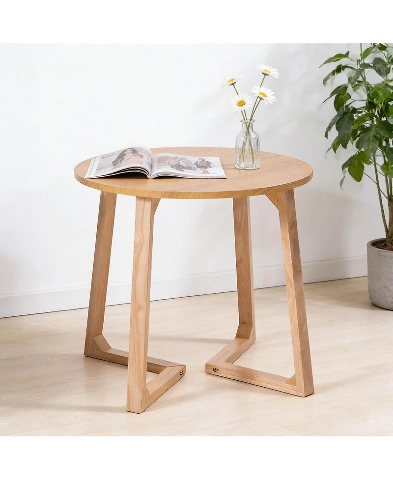 Streamdale Furniture 24" Round Mid Century Modern Solid Wood End Table with V-Shaped Legs