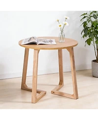 Streamdale Furniture 24" Round Mid Century Modern Solid Wood End Table with V-Shaped Legs