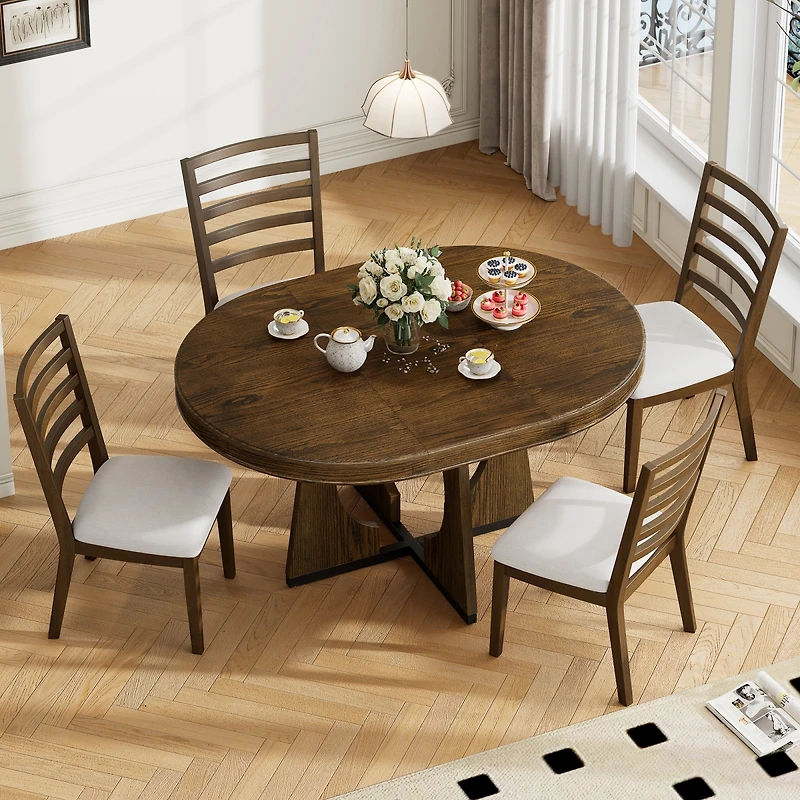 Streamdale Furniture 5-Piece Extendable Dining Set with 16" Leaf and Geometric Design