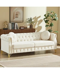 Streamdale Furniture Velvet Chesterfield Sofa with Pillows & Studs, Metal Legs.