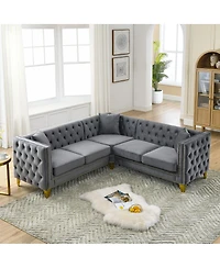 Streamdale Furniture Velvet L-Shaped Sectional Couch, 5-Seater Corner Sofa with 3 Cushions