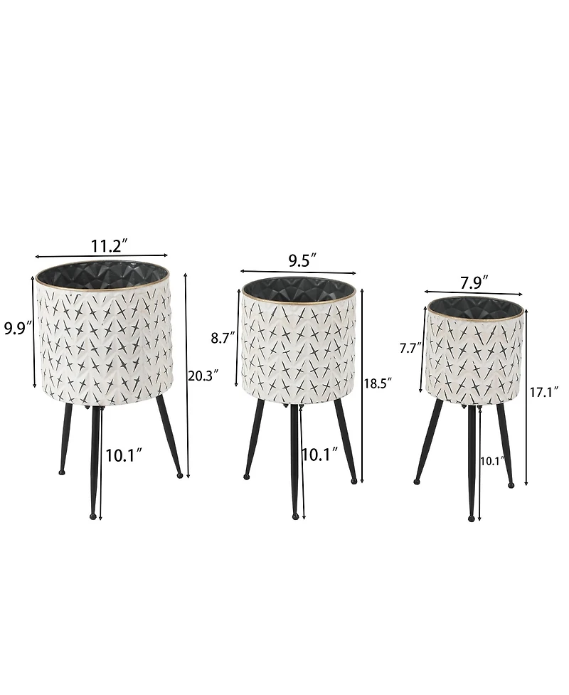 LuxenHome Set of 3 Distressed White and Black Metal Cachepot Planters with Legs