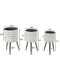 LuxenHome Set of 3 Distressed White and Black Metal Cachepot Planters with Legs