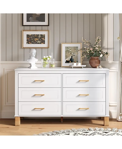 Streamdale Furniture 6 Drawer Wooden Double Dresser with Modern Metal Handles