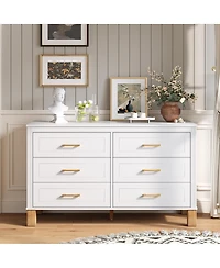 Streamdale Furniture 6 Drawer Wooden Double Dresser with Modern Metal Handles