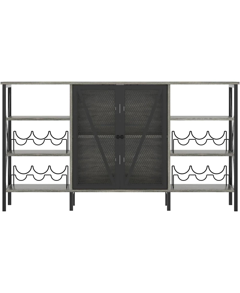 gaomon Farmhouse Wine Bar Cabinet with Wine Rack, Glass Holder, Led Light, Metal Sideboard and Liquor Storage Cabinet