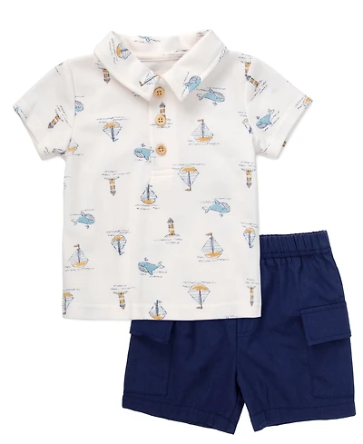 Baby Essentials Boys' Coastal Polo Twill Top and Shorts, 2-Piece Set