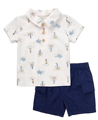 Baby Essentials Boys' Coastal Polo Twill Top and Shorts, 2-Piece Set