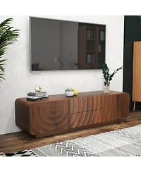 Streamdale Furniture 58" Mid Century Spiral Wave Design Tv Console with Storage Cabinet & 2 Drawers