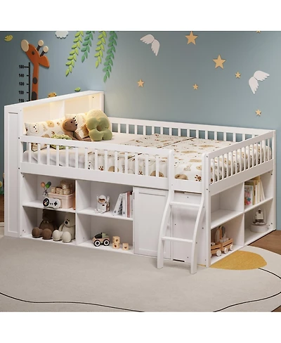 Streamdale Furniture Loft Bed with Storage, Headboard with Led Light.