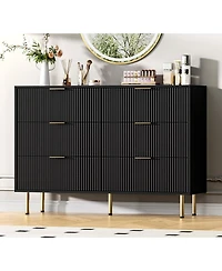 gaomon "47" wide modern 6 drawer fluted dresser with metal handles—wood chest for bedroom or living room."