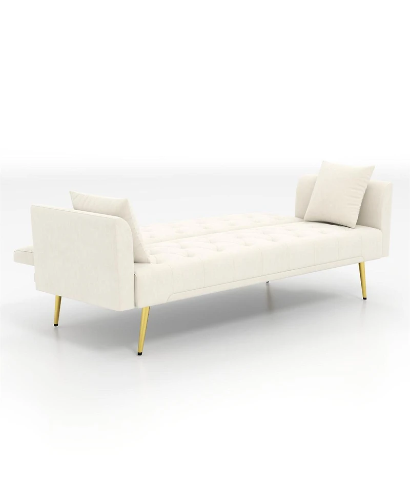 Streamdale Furniture Modern 72" foldable sleeper sofa, beige velvet, retro style.